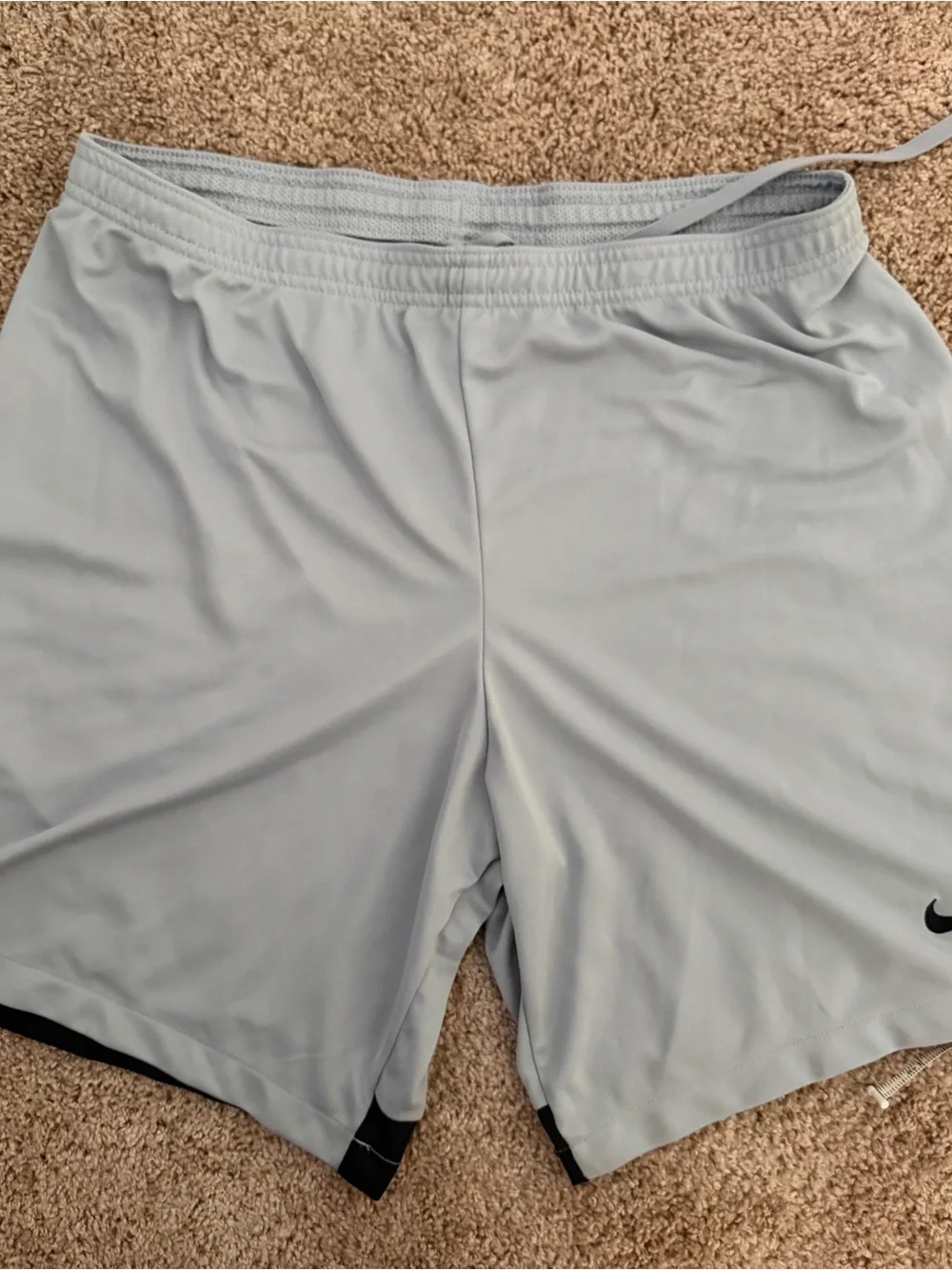 Nike Dri-Fit Men's Slim Fit Athletic Soccer Shorts Gray Black Swoosh Size L